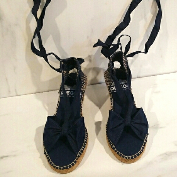 NWOT Navy Silk Spanish Wedge Espadrilles - Picture 6 of 10